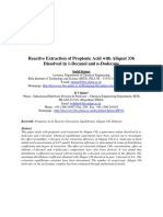 Reactive Extraction of Propionic Acid with Aliquat 336 for Diluted Aqueous Solutions