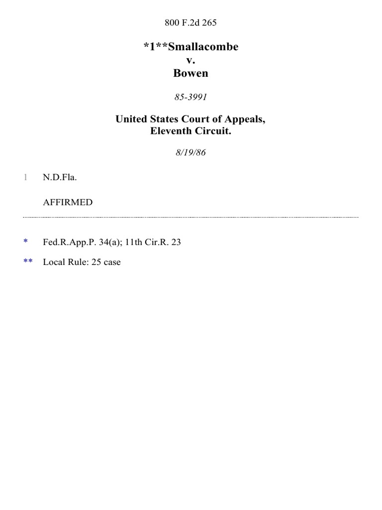 1smallacombe v. Bowen, 800 F.2d 265, 11th Cir. (1986) | PDF