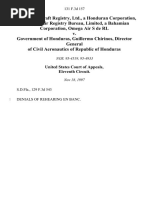 Honduras Aircraft Registry, Ltd., a Honduran Corporation, Honduras Air Registry Bureau, Limited, a Bahamian Corporation, Omega Air S De Rl v. Government of Honduras, Guillermo Chirinos, Director General of Civil Aeronautics of Republic of Honduras, 131 F.3d 157, 11th Cir. (1997)