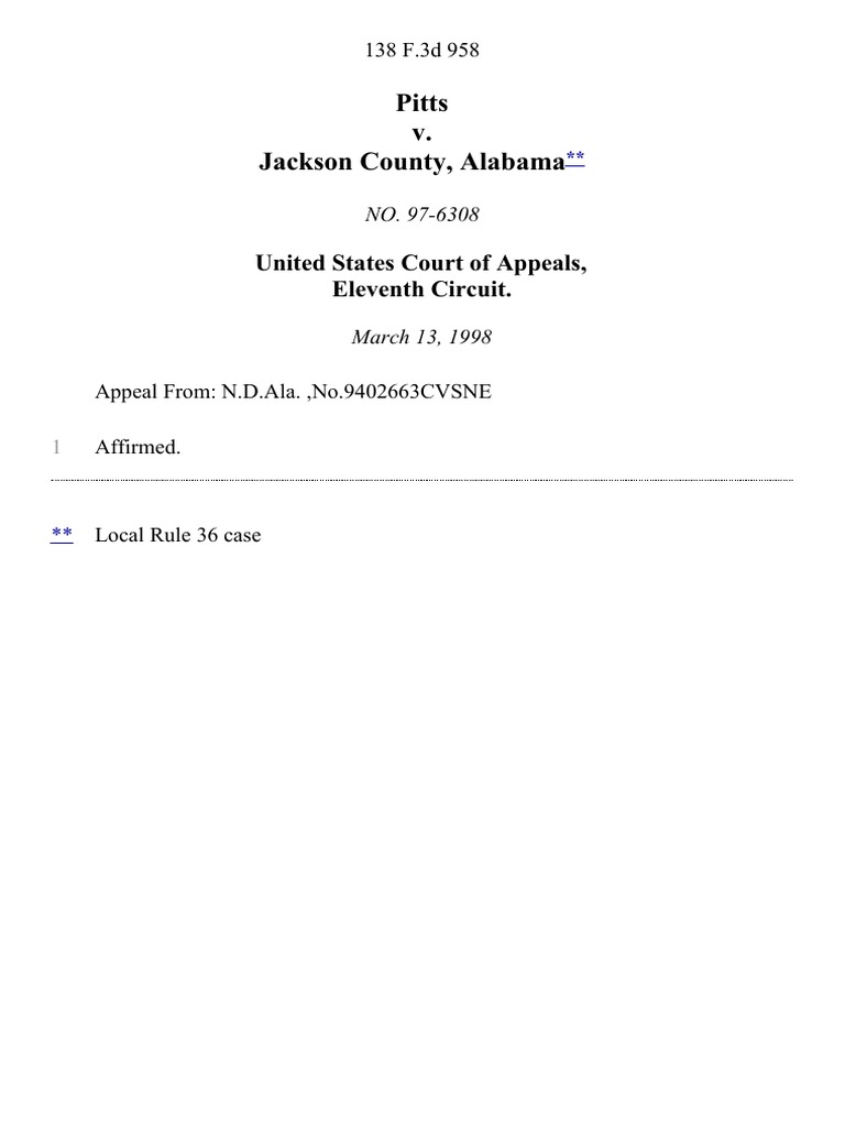 Pitts v. Jackson County, Alabama, 138 F.3d 958, 11th Cir. (1998) PDF