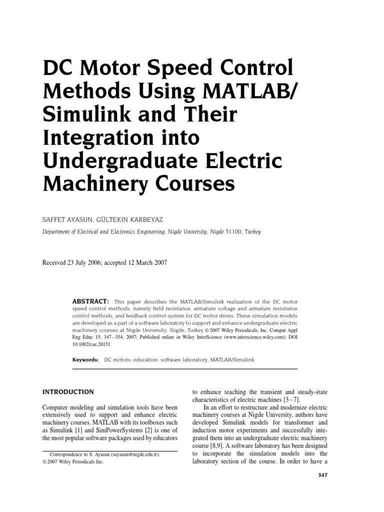 DC Motor Speed Control Methods Using MATLAB Simulink and Their