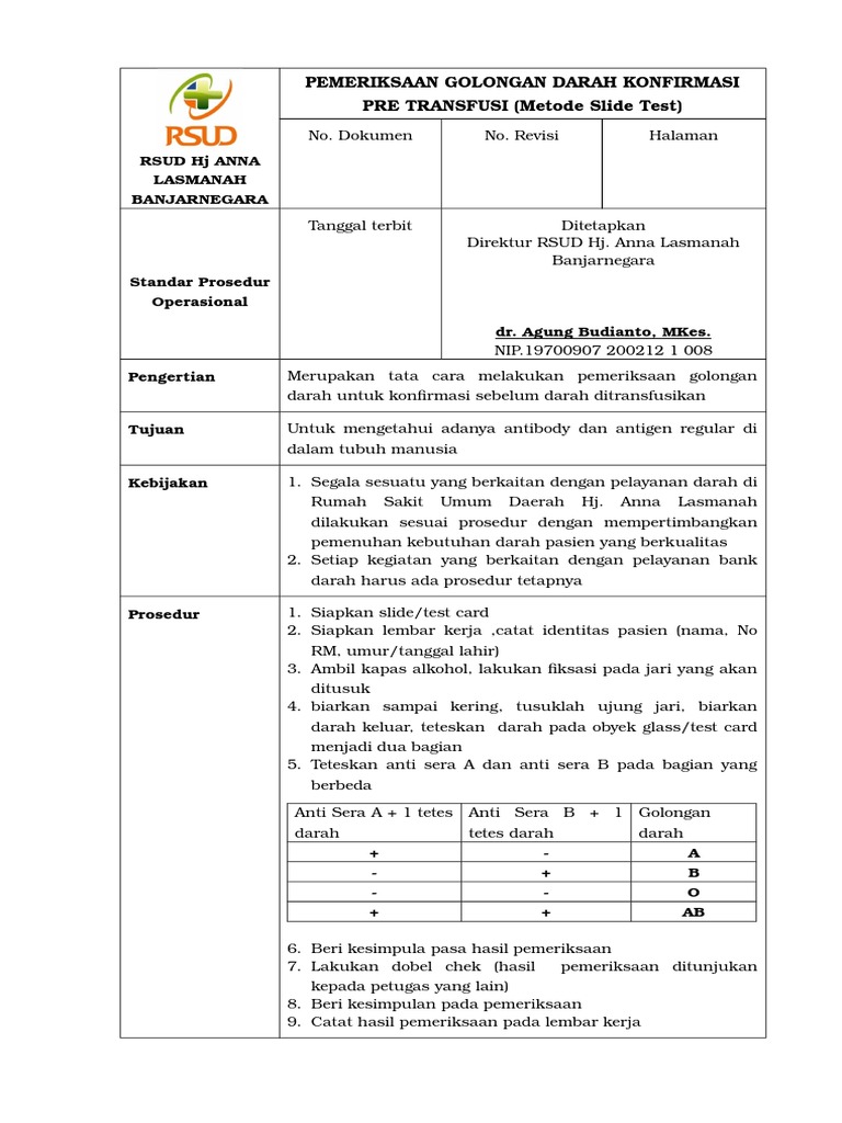 Spo Pemeriksaan Golongan Darah Konfirmasi Pre Transfusi