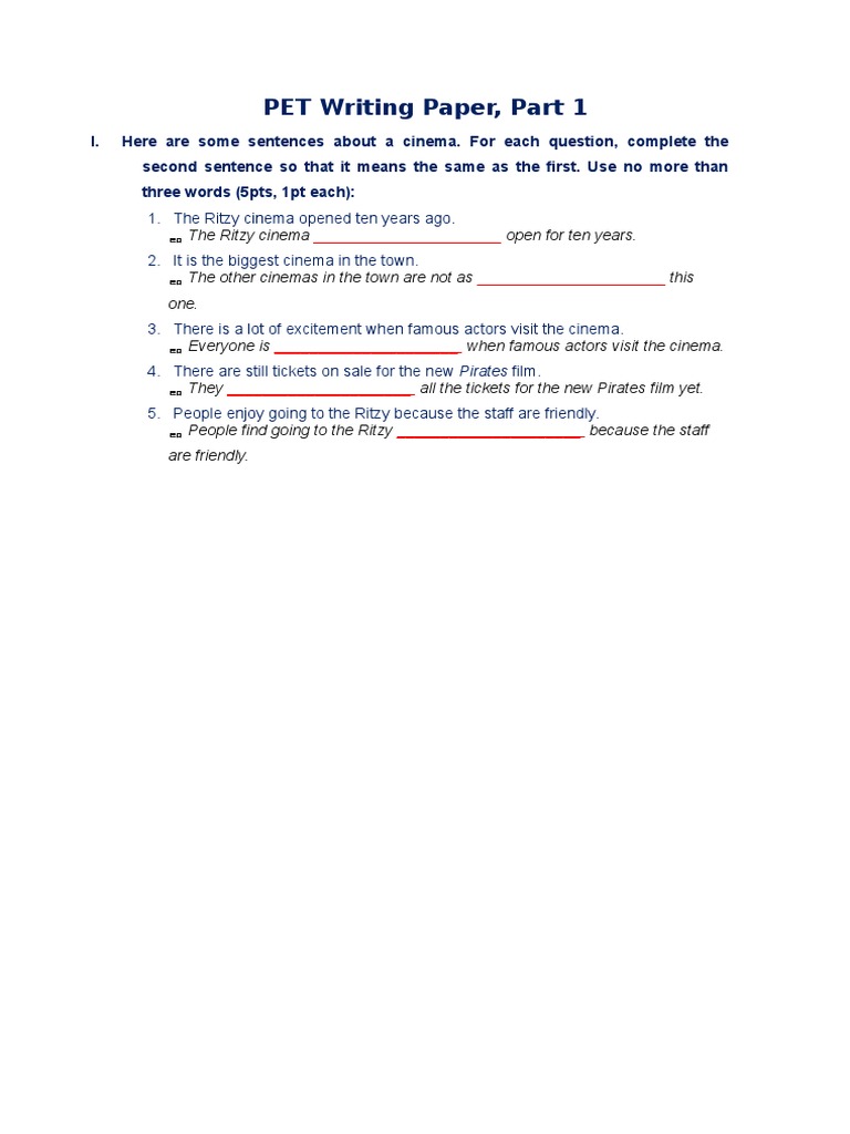 Pet Writing Part 1 Ex 3