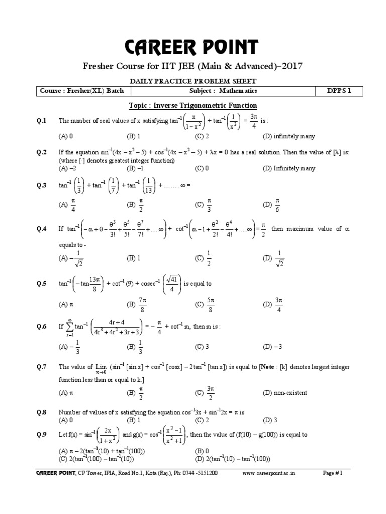 Inverse Trignometry Dpp Pdf Trigonometric Functions Sine