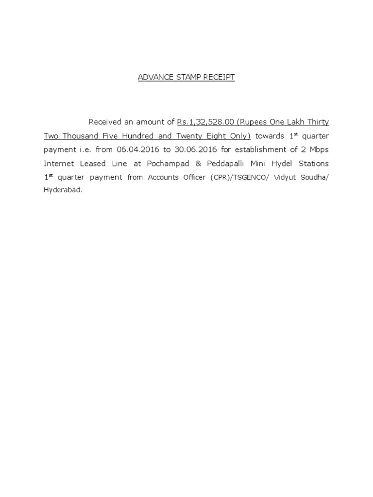 Advance Stamp Receipt for Internet Lease | PDF
