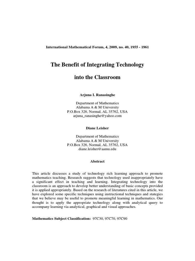 Integrating Technology in Math Education | PDF | Teachers | Learning