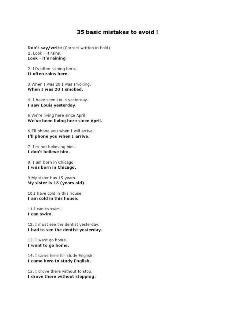 35 Common English Grammar Mistakes | PDF | Grammar | Linguistic Typology