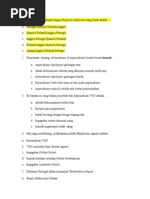 Bank Soal Sejarah Kolonialisme