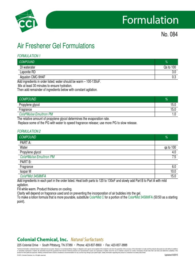 Air Freshener Gel Formulations No 084 PDF