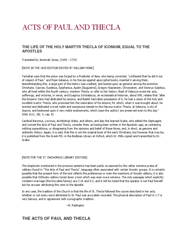 Acts of Paul and Thecla | PDF | Paul The Apostle | Jesus