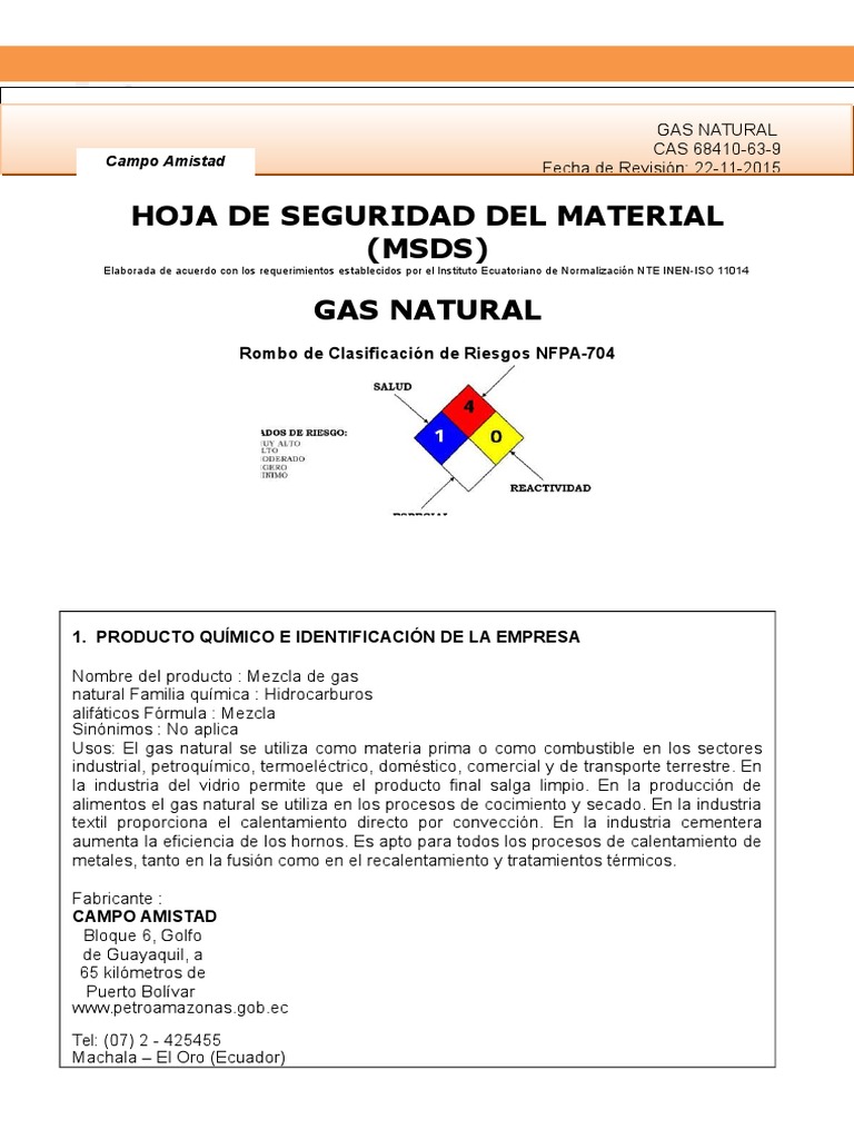 MSDS Gas Natural