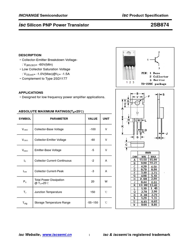 Silicon PNP Power Transistor: INCHANGE Semiconductor | PDF | Science ...