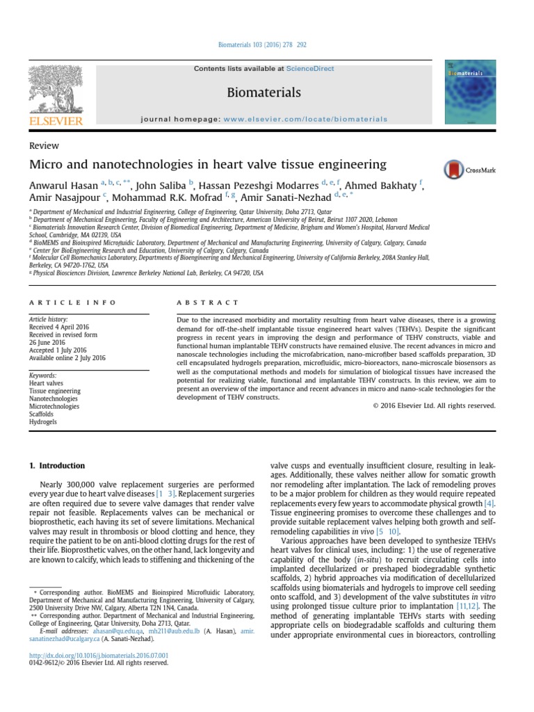 Micro and Nanotechnologies in Tissue Engineering of Heart Valve | PDF ...
