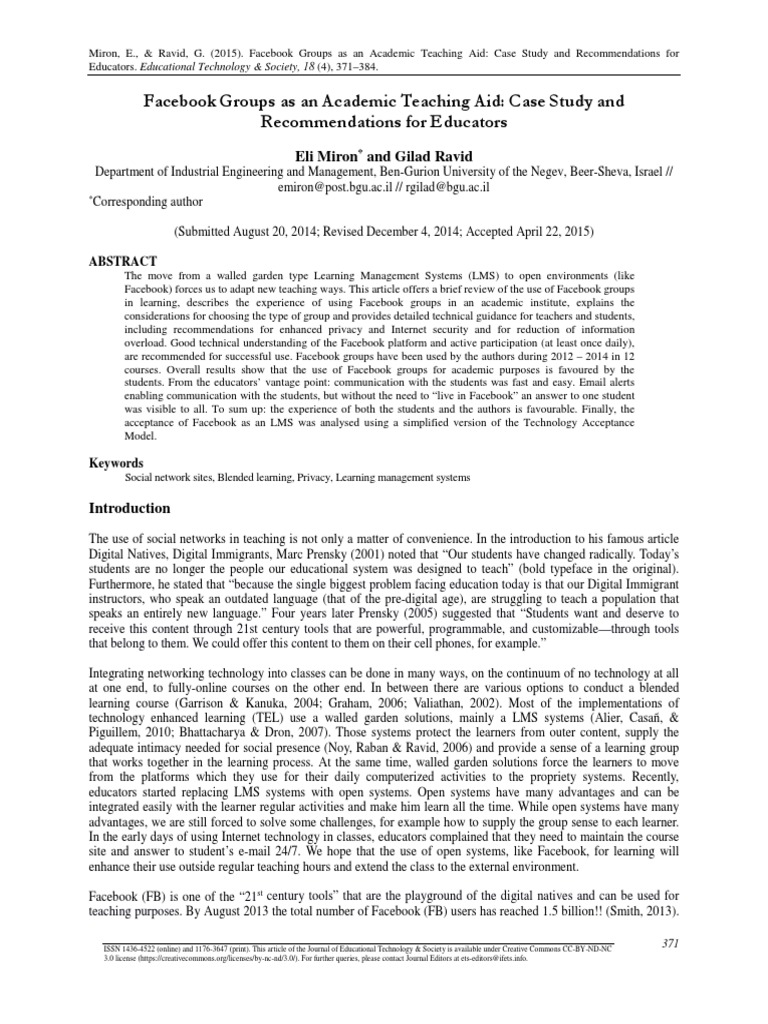 Facebook Groups As An Academic Teaching Aid Case Study and ...