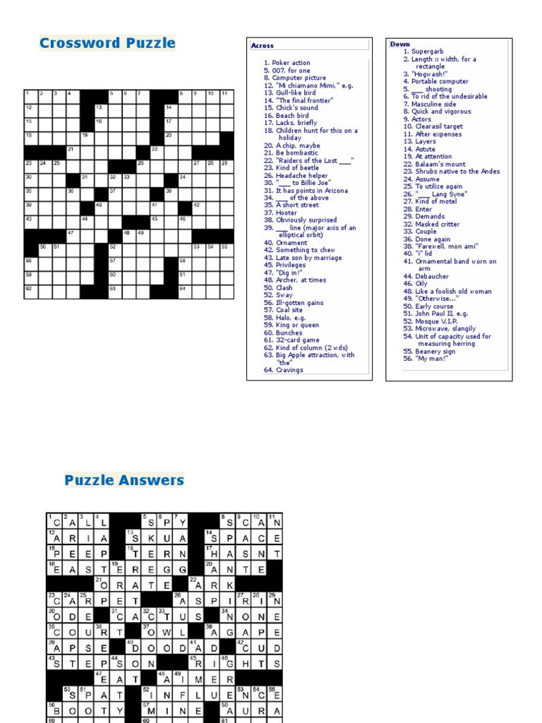Crossword Puzzle with Clues and Answers | PDF