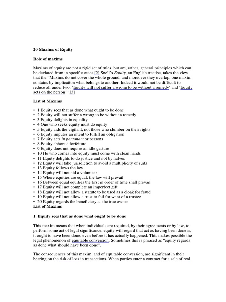 20 Maxims of Equity Explained | PDF | Mortgage Law | Equity (Law)
