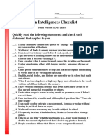 Seven Intelligences Checklist: Quickly Read The Following Statements and Check Each Statement That Applies To You