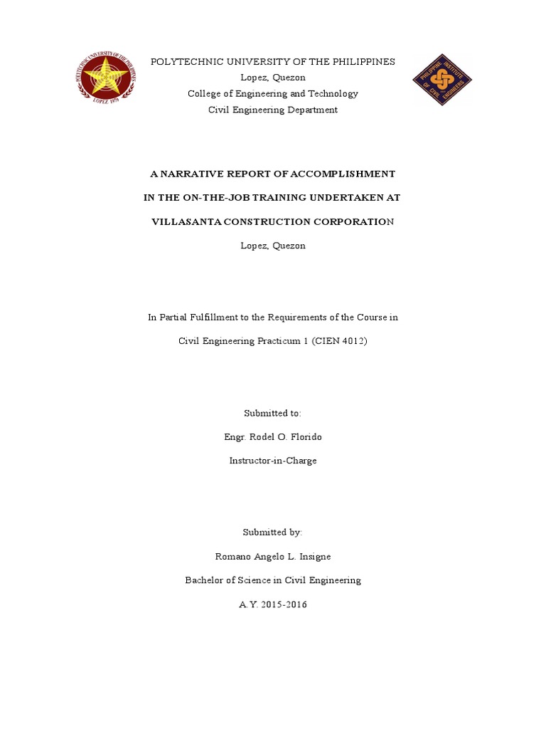 OJT Narrative Report in Civil Engineering | PDF | Engineering | Civil ...