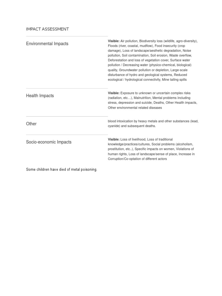 Environmental and Health Impact Assessment | PDF