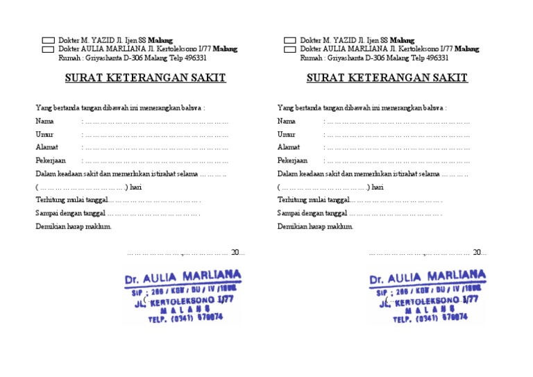 Surat Dokter Malang Resepmenuhargacom