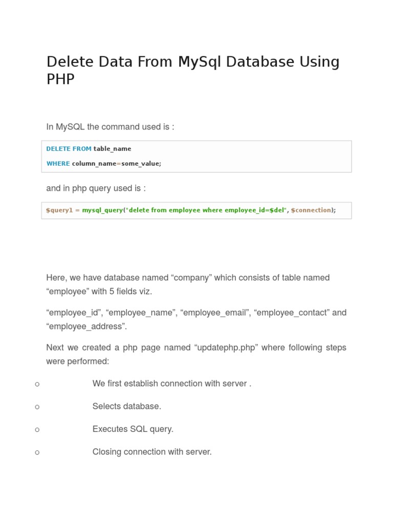 Delete Data From Mysql Database Using PHP: Table - Name Column - Name ...