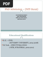 PHD Admission - (Nit-Surat) : Santhosh Kumar D Asst - Professor Dept - of Civil Engg. Smvitm, Udupi