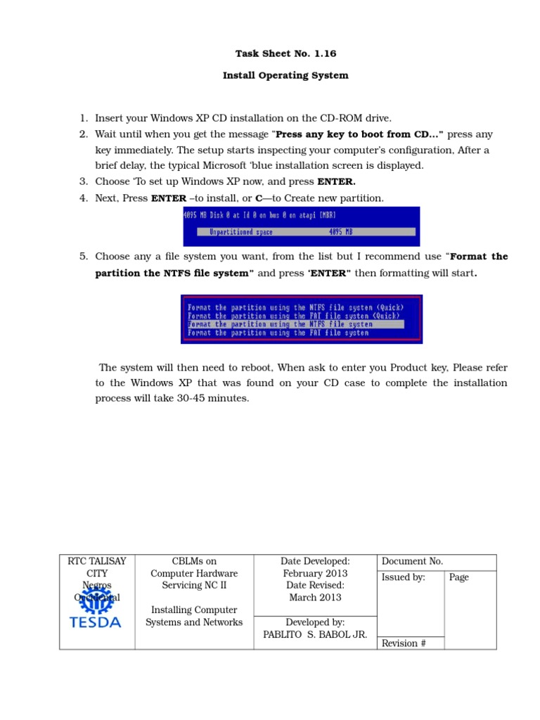 Task Sheet No. 1.16 Install Operating System | PDF