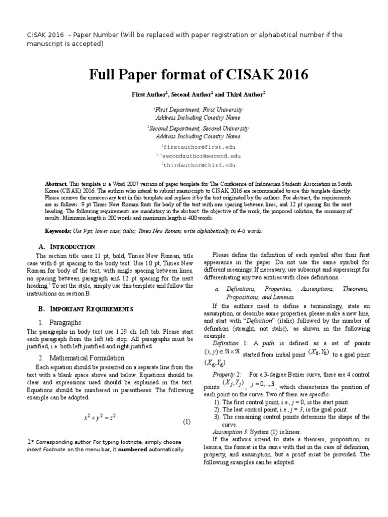 CISAK 2016 Paper Submission Guidelines | PDF | Theorem | Times New Roman