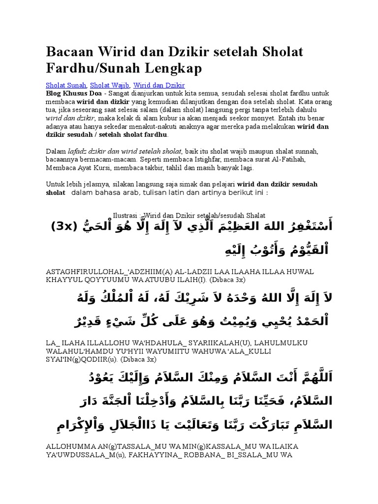 Bacaan Wirid Dan Dzikir Setelah Sholat Fardhu