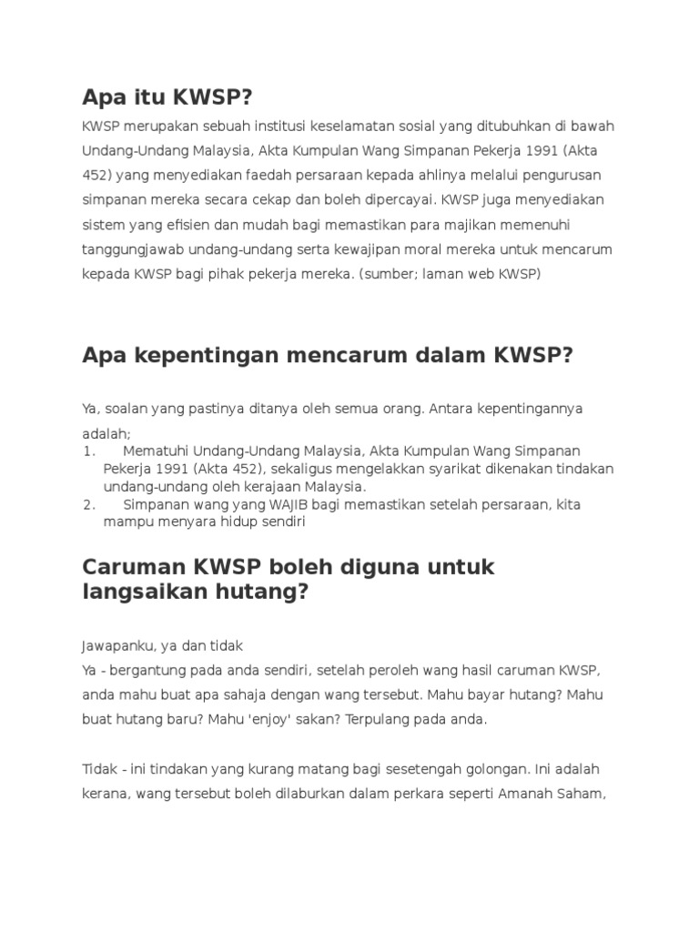 Pekerja Tidak Mahu Mencarum Kwsp