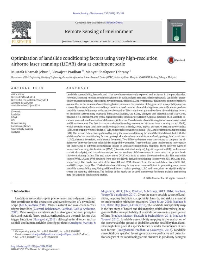 Optimization of Landslide Conditioning Factors Using Very High ...