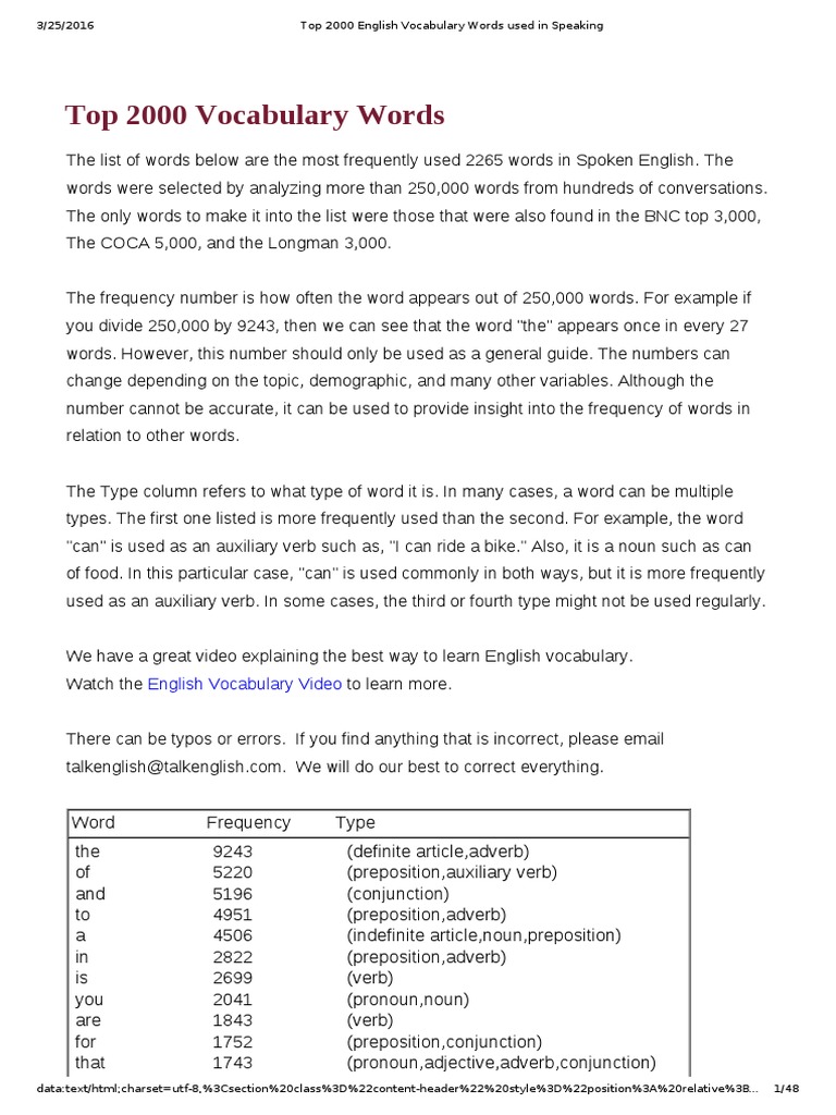 Top 2000 English Words for Speaking | PDF | Verb | Adjective