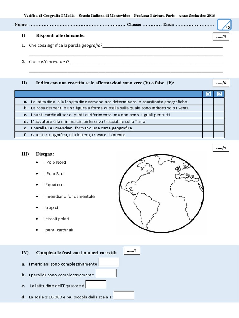 Verifica Geografia Seconda Media Con Soluzioni Verifica di Geografia