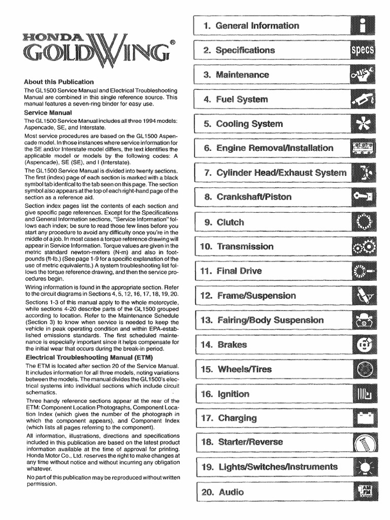 Honda Goldwing GL1500 1994 Service Manual-6051B PDF | PDF