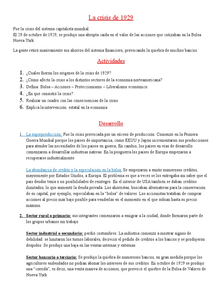 Crisis de 1929: Orígenes y Consecuencias | PDF | Gran depresion | Bolsa