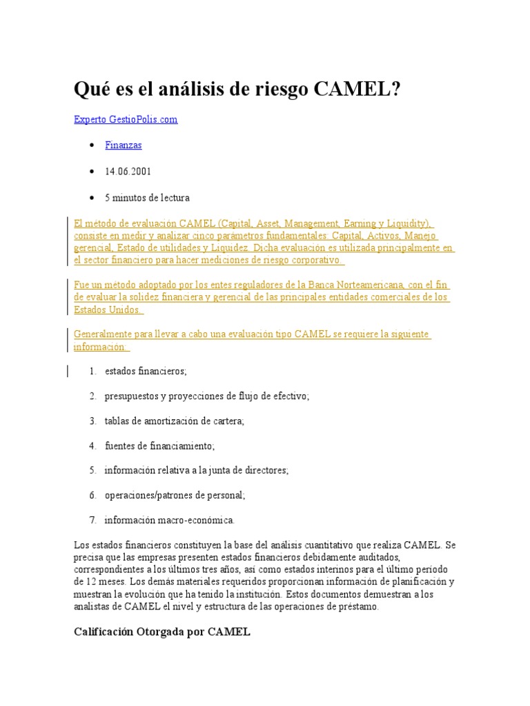 Análisis de Riesgo CAMEL en Banca | PDF | Recursos humanos | Planificación