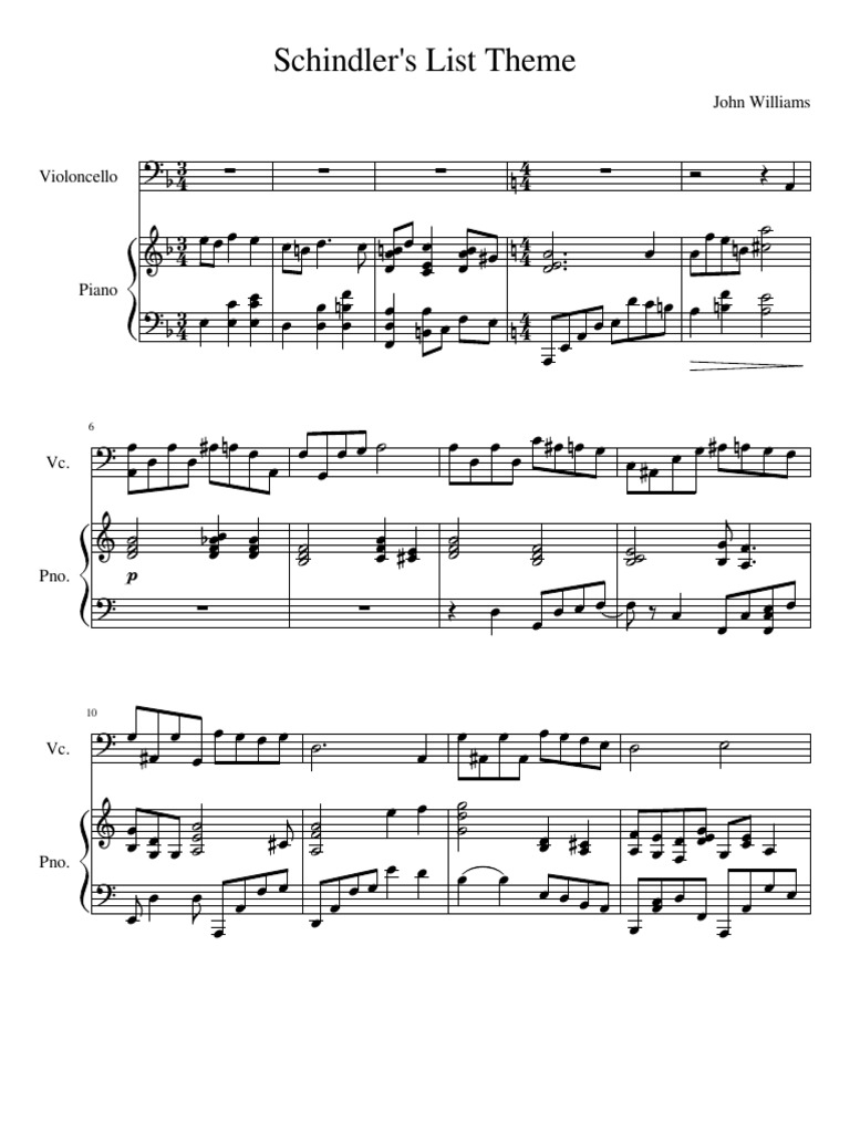 Schindlers List Theme Piano and Cello | PDF