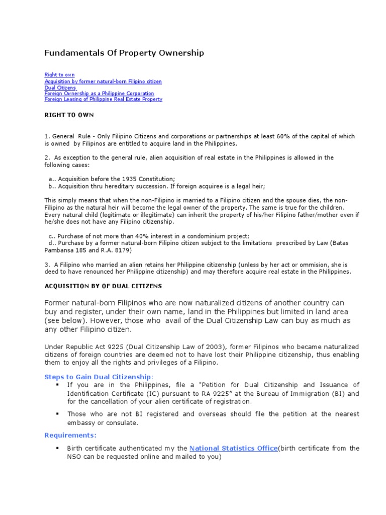 Property Ownership for Dual Citizens | PDF | Citizenship | Ownership
