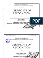 Certificate of Recognition: President