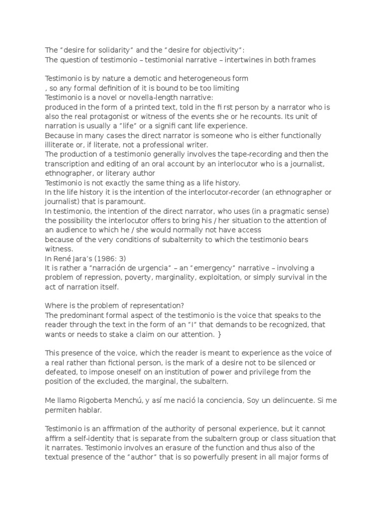 Testimonio Subalternity And Narrative Authority Pdf Testimony
