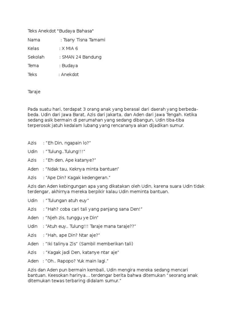 Contoh Teks Anekdot Dalam Bahasa Jawa Terkait Teks