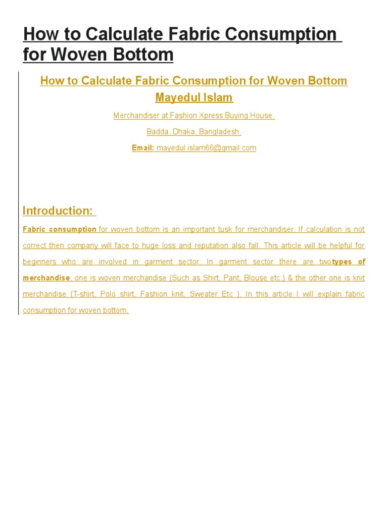 How To Calculate Fabric Consumption For Woven Bottom PDF Blouse Clothing