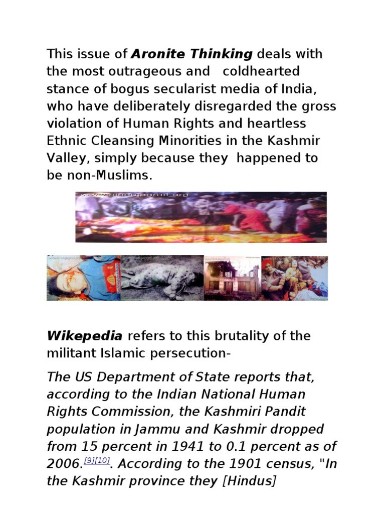 Aronite Thinking - Ethnic Cleansing of Kashmiri Pandits | PDF | Kashmir ...
