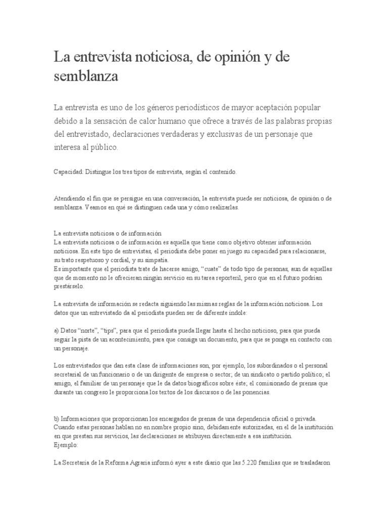 La Entrevista Noticiosa de Opinión y de Semblanza