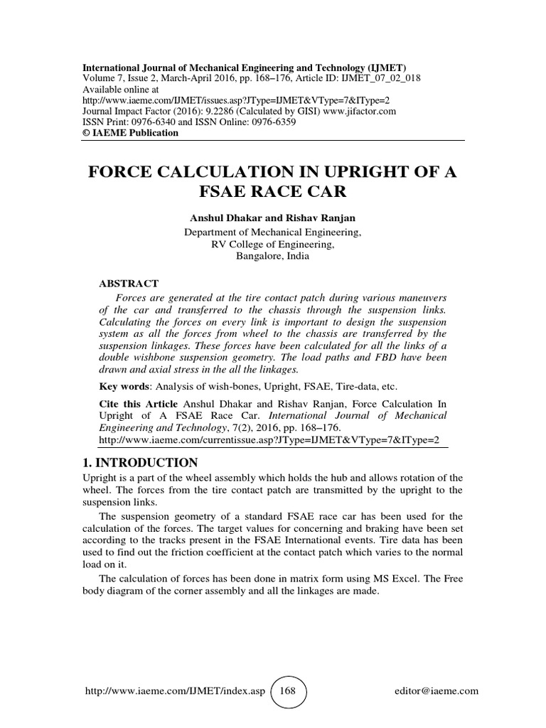 Force Calculation in Upright of A Fsae Race Car | PDF | Suspension ...