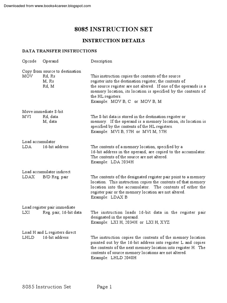 8085 Instruction Set | PDF | Instruction Set | Digital Electronics