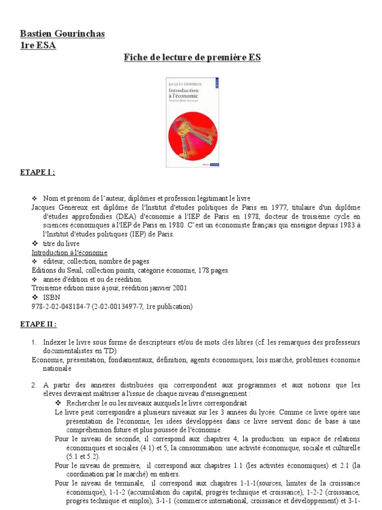 _fichedelectureintroduction à l'économie de jacques généreux par