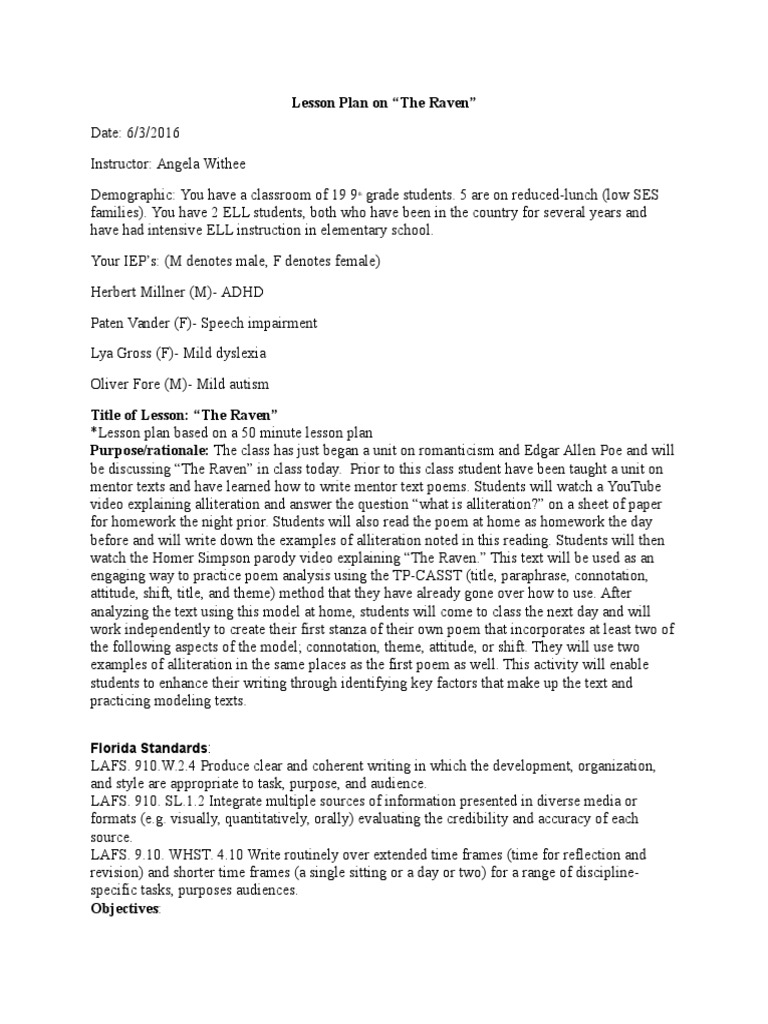 The raven homework image