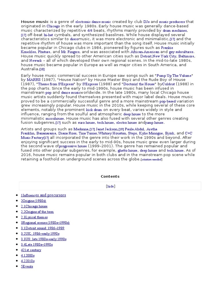 House Music Is A Genre Of Es and Precursors PDF