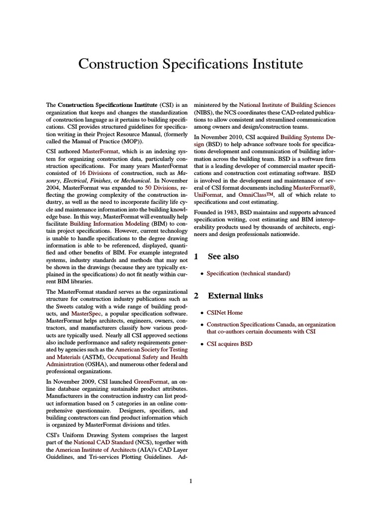 CSI Master Format (16 & 50 Divisions) Intro